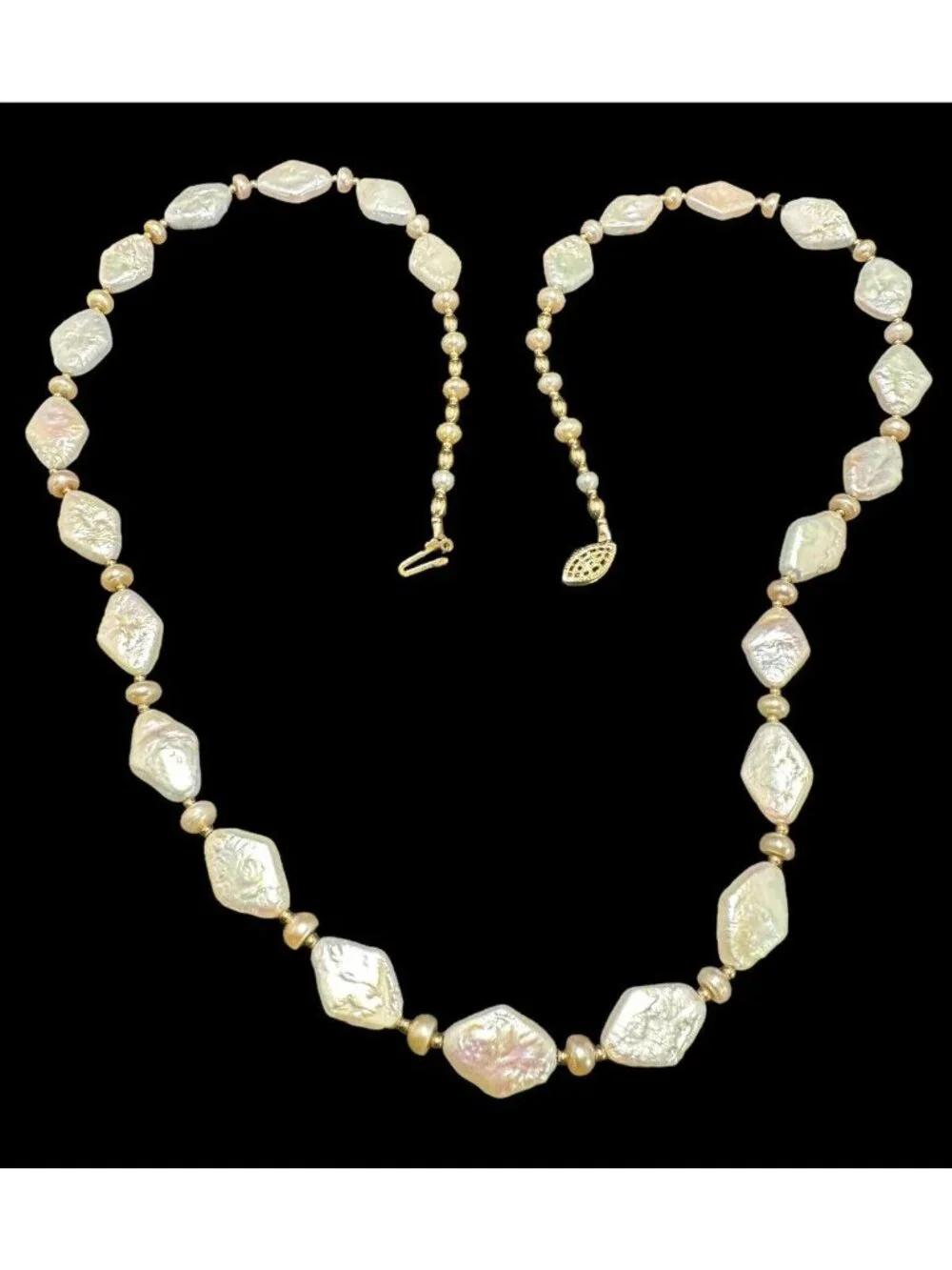 Necklace Geometric Freshwater Pearl 14k Gold Filled Vintage Filigree Clasp 28 in